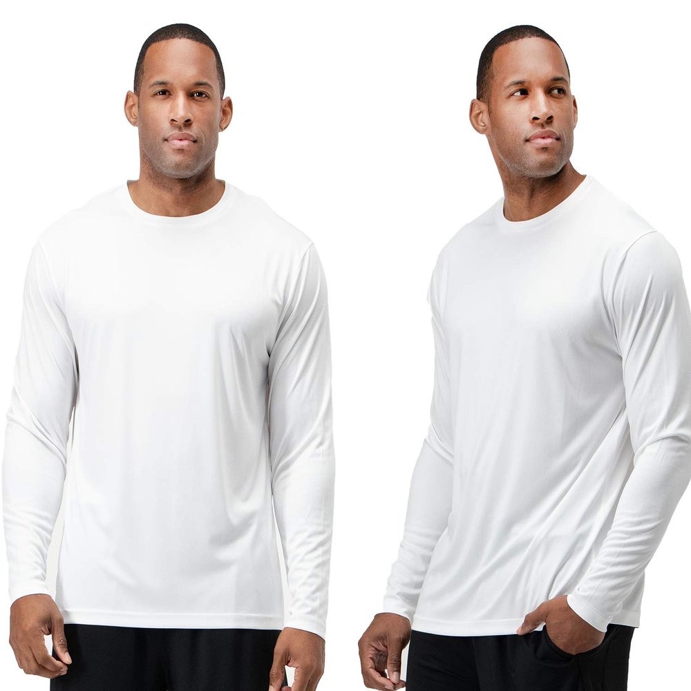 DEVOPS 2 Pack Men's Sun Protection Shirts UV SPF Long Sleeve Rash Guard Fishing Running Garden Cycling Garage Shirt Homewear Quick Dry Lightweight (2X-Large, White)