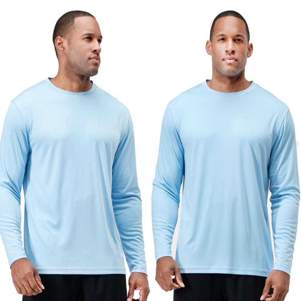 DEVOPS 2 Pack Men's Sun Protection Shirts UV SPF Long Sleeve Rash Guard Fishing Running Garden Cycling Garage Shirt Homewear Quick Dry Lightweight (Small, Light Blue)