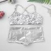 Agoky Kids Girls' Top and Booty Shorts Ballet Dance Gymnastics Sports Leotard or Swimwear Swimming Costumes Silver Shiny 8-10 view 3