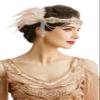 BABEYOND 1920s Flapper Headband Roaring 20s Gatsby Headpiece Black Feather Headband 1920s Flapper Hair Accessories (Nude Pink) view 1