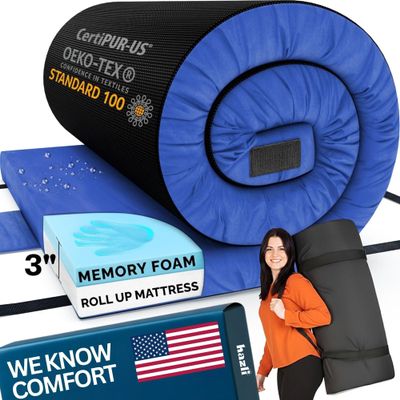 Hazli Matrix AirCell Memory Foam Camping Mattress Pad - Roll Up Mattress for Adults - Portable Cot Sleeping Pad for Camping -Floor Mat or Bed Roll for Car, SUV - Single 75"x30"x3" - Navy Blue
