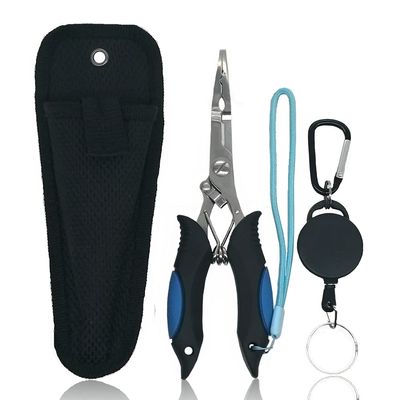 Amoygoog Stainless Steel Fishing Pliers - Needle Nose Plier for Cutting Fishing Line, Multitool Pliers with Sheath and Telescopic Lanyard | Fishing Tools