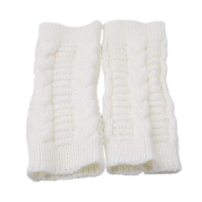 Sevenfly 1 Pairs Women Winter Warm Knit Fingerless Gloves Hand Crochet Thumbhole Arm Warmers Mittens(Creamy-White)
