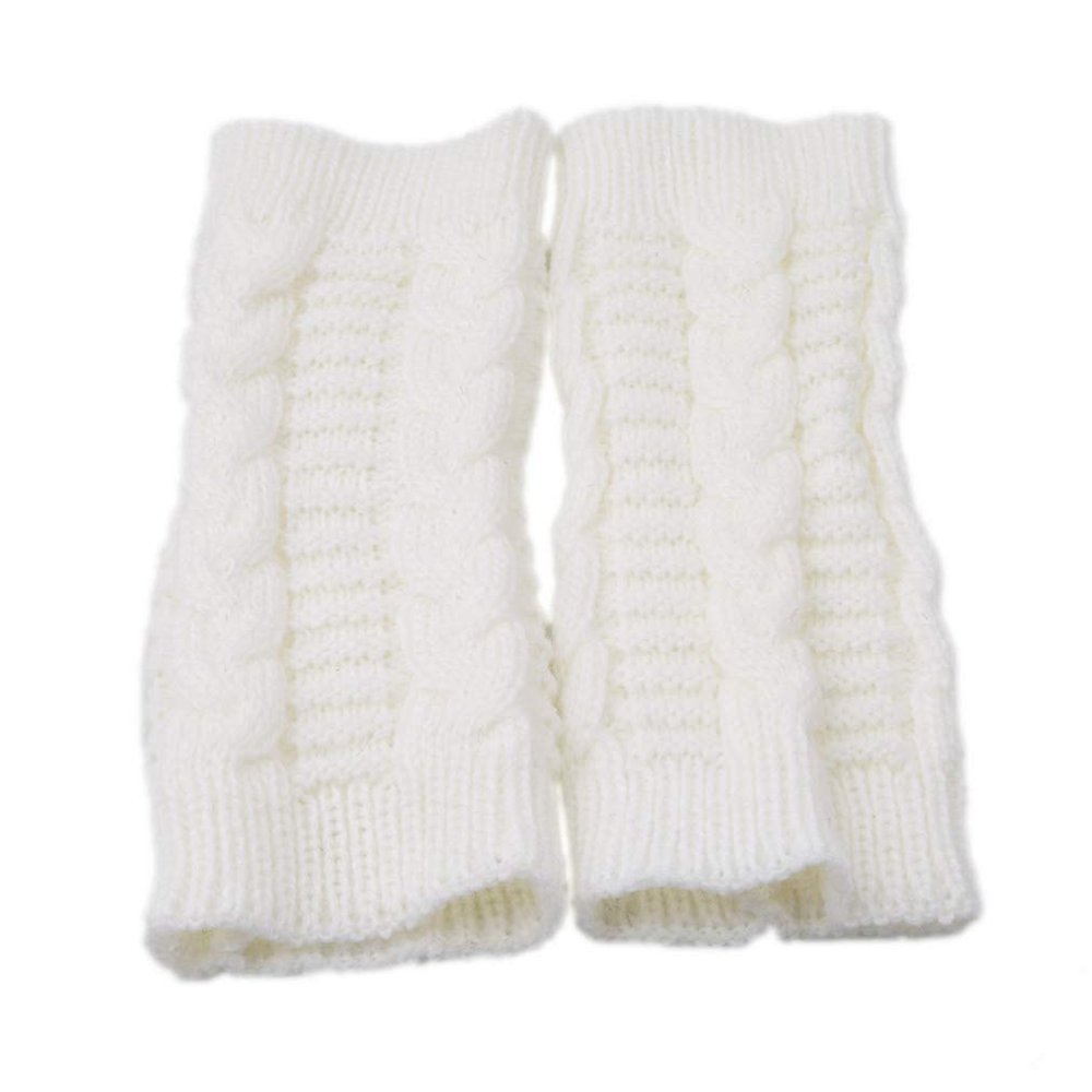 Sevenfly 1 Pairs Women Winter Warm Knit Fingerless Gloves Hand Crochet Thumbhole Arm Warmers Mittens(Creamy-White)