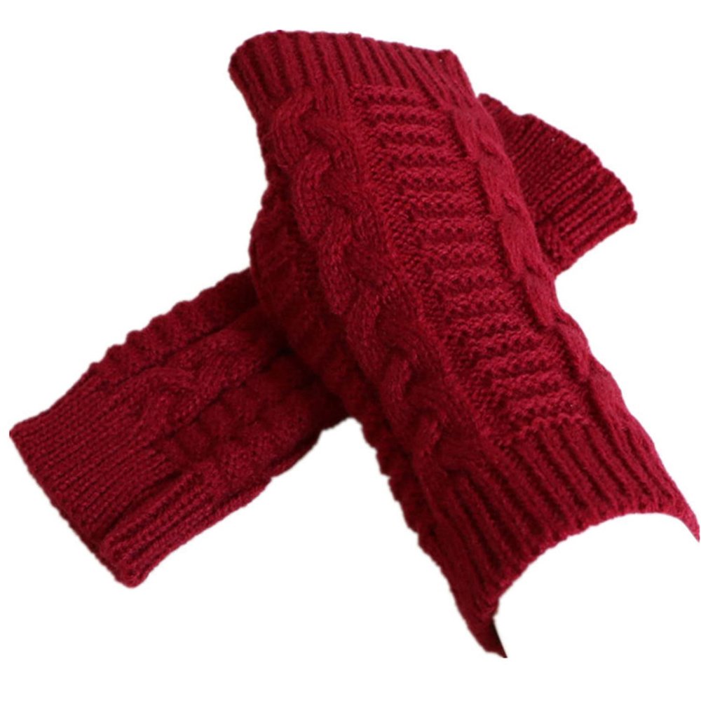 Sevenfly 1 Pairs Women Winter Warm Knit Fingerless Gloves Hand Crochet Thumbhole Arm Warmers Mittens(Red Wine)