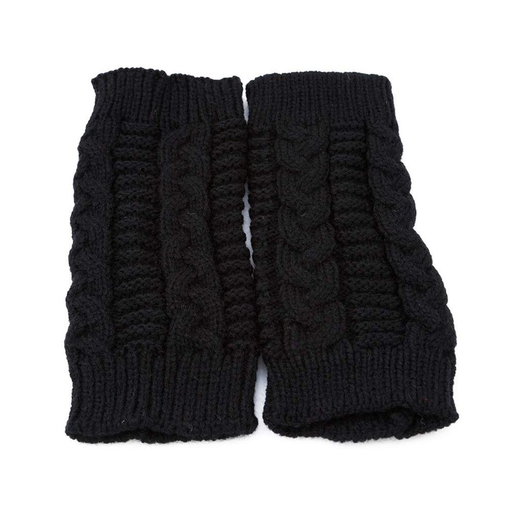 Sevenfly 1 Pairs Women Winter Warm Knit Fingerless Gloves Hand Crochet Thumbhole Arm Warmers Mittens(Black)