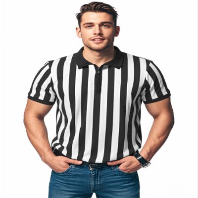 ChinFun Men's Referee Shirt Collared Official Mens Ref Shirt Jersey Short Sleeve Black and White Stripes Football Halloween Costume Size L