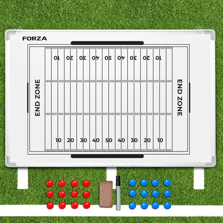 FORZA 35in x 24in Double-Sided Sports Coaching Whiteboard | 13 Sport Options - Dry Erase Board Equipped with Magnetic Markers, Pen & Eraser (Football, Without Carry Bag)