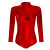 Women Shiny Metallic Patent Leather Ballet Dance Leotard Spandex One Piece Mock Neck Athletic Tank Bodysuit Gymnastic Training Dancewear Top Party Costume Clubwear Red Medium view 1