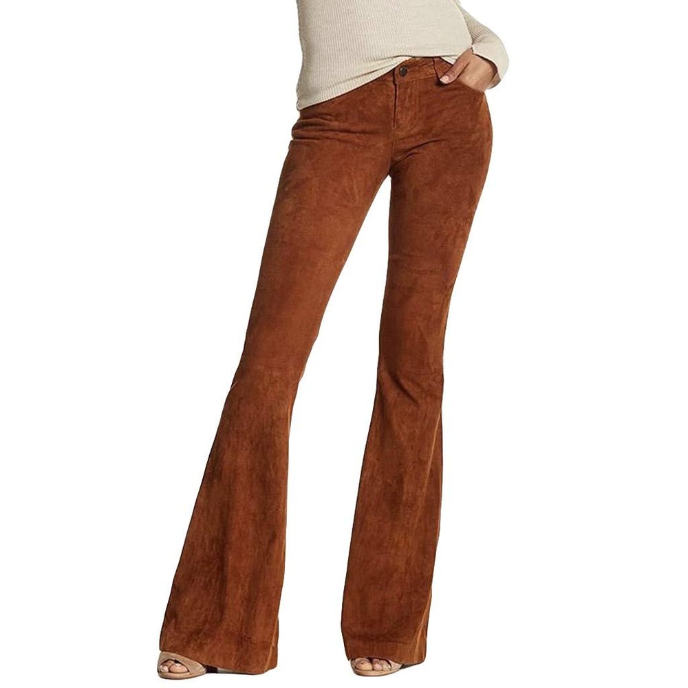 WUAI-Women Comfy Yoga Pants High Waist Solid Flare Pants Stretchy Bell Bottom Trousers Plus Size(Brown,XXXXX-Large)