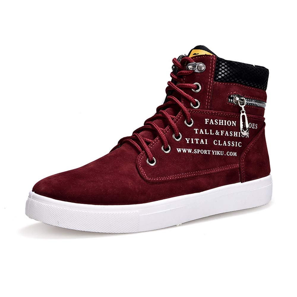 tazimall Men's High Top Suede Sneakers Casual Skate Shoes Lace Up Walking Shoes Wine Red