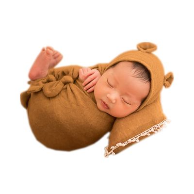 Newborn Infant Baby Boys Girls Photography Props Bow Wrap, Posing Aid, Hat and Blanket Set 4 Pcs (Ginger yellow)