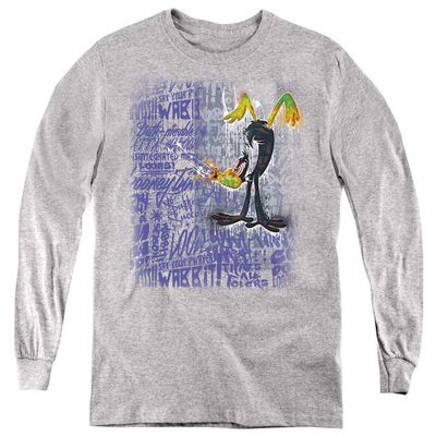Looney Tunes Graffiti Duck Youth Long Sleeve T Shirt, X-Large Athletic Heather