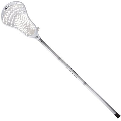 STX Lacrosse Stallion 200 Boys Complete Stick with Mesh Pocket, Attack/Midfielder, White
