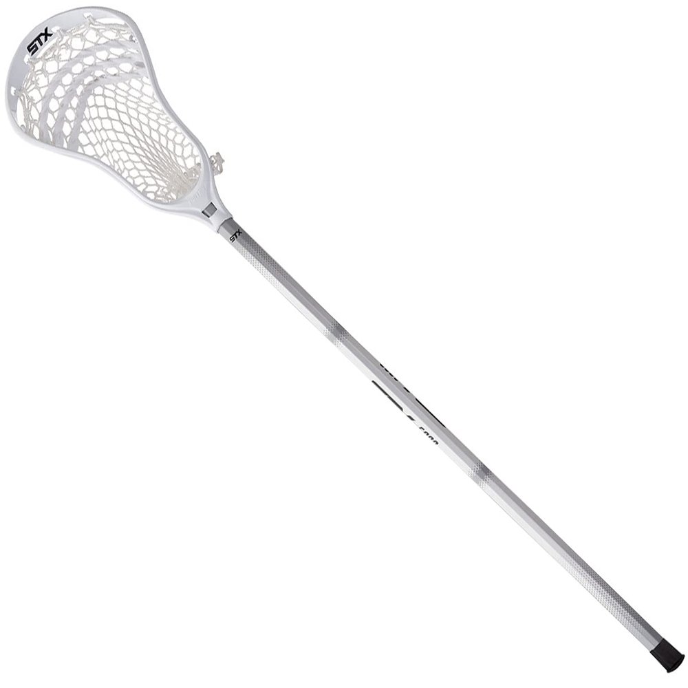 STX Lacrosse Stallion 200 Boys Complete Stick with Mesh Pocket, Attack/Midfielder, White
