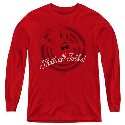 Looney Tunes Thats All Folks Youth Long Sleeve T Shirt, Small Red
