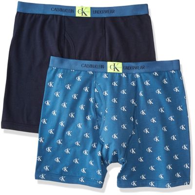 Calvin Klein Kids Boys' Modern Cotton Boxer Brief Underwear 2-Pack, Ck Print/Navy Seal, X-Small