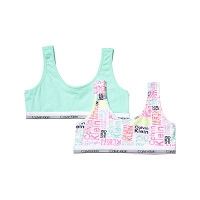 Calvin Klein Kids Girls' Modern Cotton Bralette 2-Pack, Teal/Signature White, X-Large