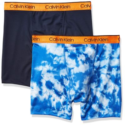 Calvin Klein Kids Boys' Performance Boxer Brief Underwear 2-Pack, Black Iris/Cool Tie Dye, Large