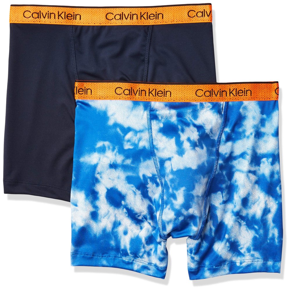 Calvin Klein Kids Boys' Performance Boxer Brief Underwear 2-Pack, Black Iris/Cool Tie Dye, Large