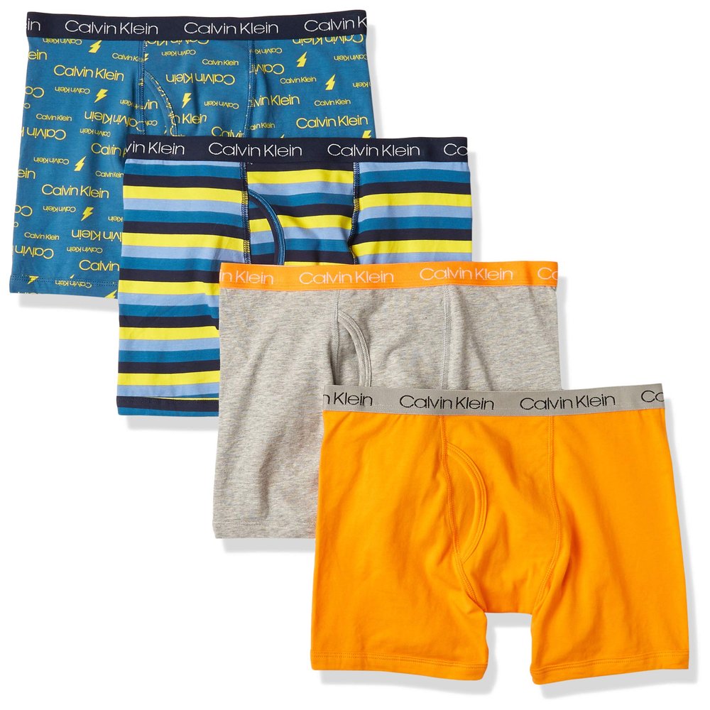 Calvin Klein Boys Modern Cotton Boxer Brief Underwear 4-Pack, Blue/Orange Pack, Small