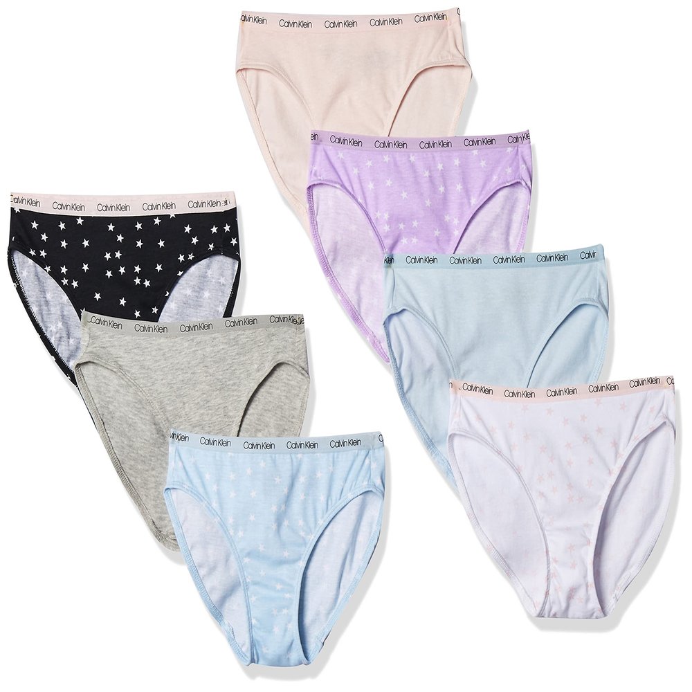 Calvin Klein Kids Girls' Modern Cotton Bikini Underwear 7-Pack, Stars, X-Large