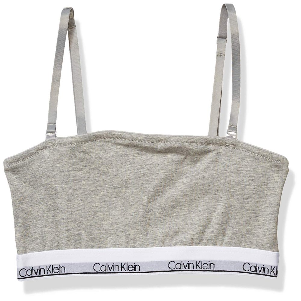 Calvin Klein Kids Girls' Modern Cotton Bandeau Bra Bralette, Heather Grey, X-Large