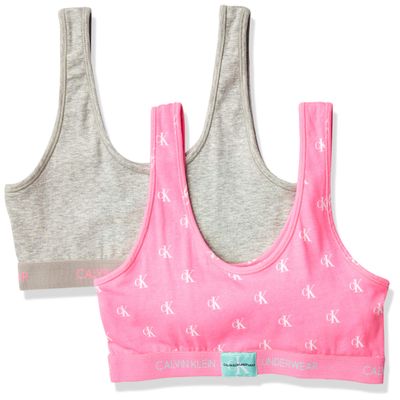 Calvin Klein Kids Girls' Modern Cotton Bralette 2-Pack, Grey/Pink, Small