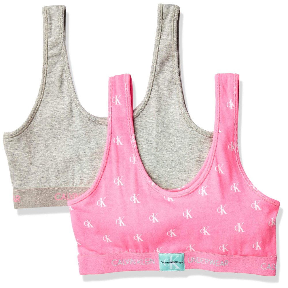 Calvin Klein Kids Girls' Modern Cotton Bralette 2-Pack, Grey/Pink, Small
