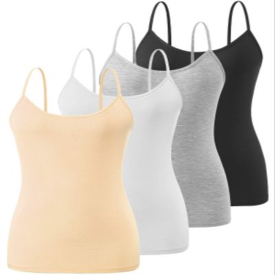 Air Curvey 4 Pack Camisole Tops for Women Basic Undershirt Tanks Adjustable Spaghetti Straps Camis Seamless Soft Layering Top Black Grey White Apricot M