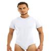 iiniim Men One Piece Short Sleeve Undershirt Press Button Crotch Jumpsuit Bodysuit Romper Leotard Tops White Round Neck X-Large view 1
