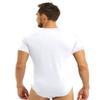 iiniim Men One Piece Short Sleeve Undershirt Press Button Crotch Jumpsuit Bodysuit Romper Leotard Tops White Round Neck X-Large view 3