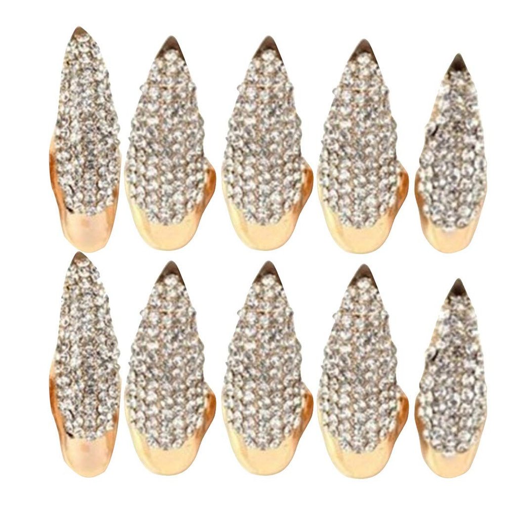 SXFSE Rings for Women, 10Pc Punk Claw Ring Gothic Jewelry False Nail Finger Ring Knuckle Bend Fingertip