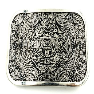 Aztec Mayan Calendar Black/Silver Rectangle Metal Fashion Belt Buckle