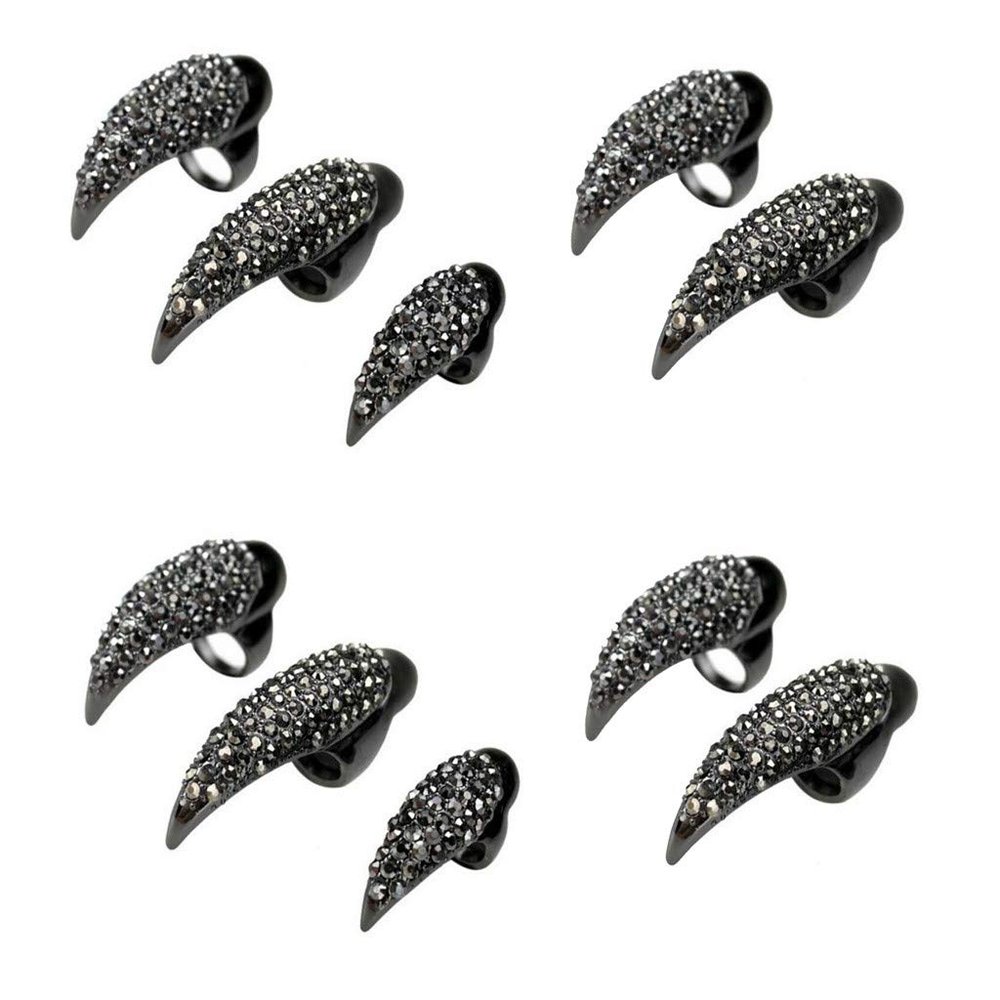 SXFSE Rings for Women, 10Pc Punk Claw Ring Gothic Jewelry False Nail Finger Ring Knuckle Bend Fingertip
