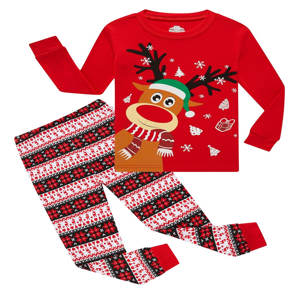 Family Feeling Big Girls Boys Long Sleeve Christmas Pajamas Sets Cotton Pyjamas Kids Pjs Size 16 Reindeer