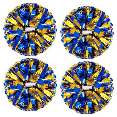 4Pcs Metallic Cheerleading Pom Poms, Creatiee 2 Pair Cheerleader Cheering Squad Pompoms for School Sports Dance Games Team Spirit Cheer (Blue-Gold)
