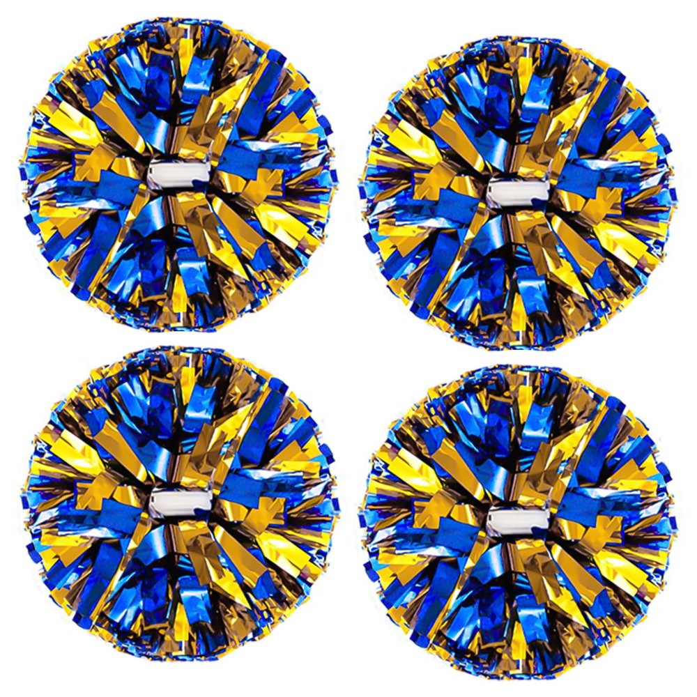 4Pcs Metallic Cheerleading Pom Poms, Creatiee 2 Pair Cheerleader Cheering Squad Pompoms for School Sports Dance Games Team Spirit Cheer (Blue-Gold)