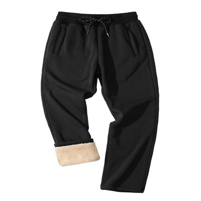 FASKUNOIE Men's Winter Fleece Sherpa Pants Thermal Warm Sweatpants Sports Joggers with Pockets Black