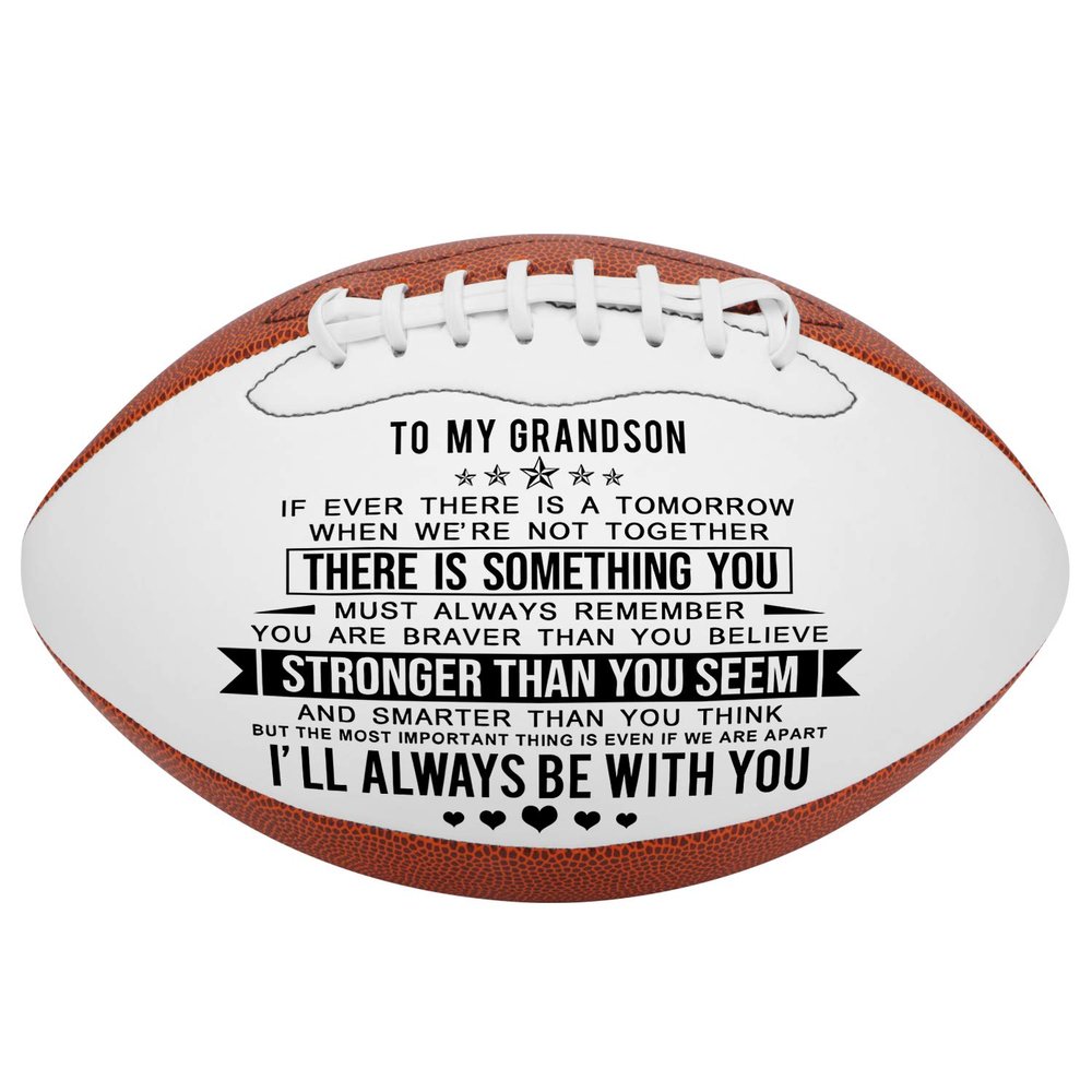 KWOOD Personalized Football Gift for Grandson, Engraved Leather Indoor/Outdoor Football with Pump & Carrying Bag, Birthday Christmas Graduation Gift for Grandson