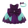 Baby Twin Girls Christening Baptism Gowns + Headband Pageant Wedding Birthday Dress Lace Bowknot Formal Christmas Dresses for Photo Session Purple + Green 18-24 Months view 1