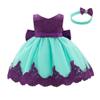 Baby Twin Girls Christening Baptism Gowns + Headband Pageant Wedding Birthday Dress Lace Bowknot Formal Christmas Dresses for Photo Session Purple + Green 18-24 Months view 2