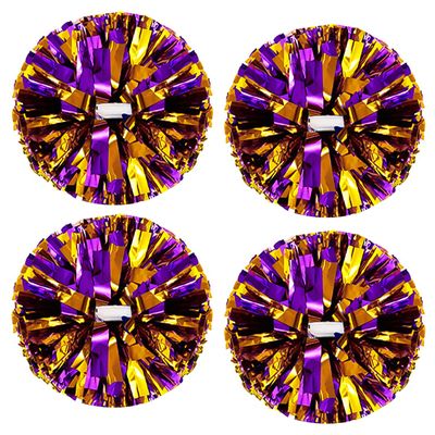4Pcs Metallic Cheerleading Pom Poms, Creatiee 2 Pair Cheerleader Cheering Squad Pompoms for School Sports Dance Games Team Spirit Cheer (Purple-Gold)