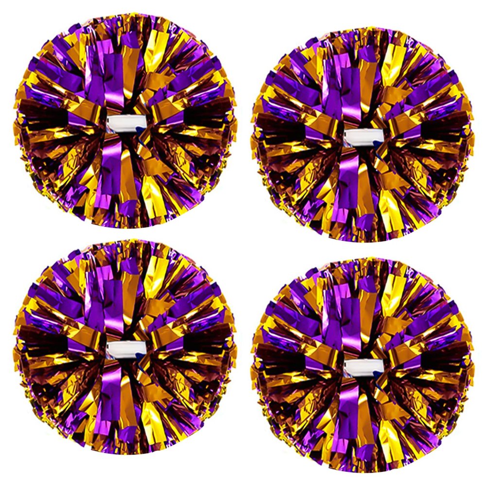 4Pcs Metallic Cheerleading Pom Poms, Creatiee 2 Pair Cheerleader Cheering Squad Pompoms for School Sports Dance Games Team Spirit Cheer (Purple-Gold)