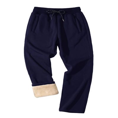 FASKUNOIE Men's Heavy Sweatpants Winter Fleece Heavyweight Sherpa Lined Pants Navy Blue