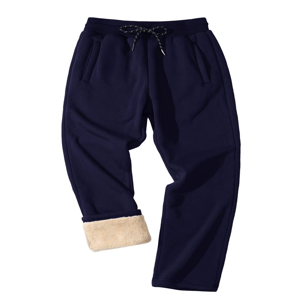 FASKUNOIE Men's Heavy Sweatpants Winter Fleece Heavyweight Sherpa Lined Pants Navy Blue