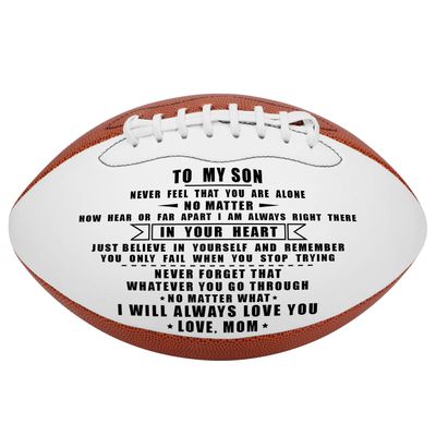 KWOOD Personalized Football Gift for Son, Engraved Leather Indoor/Outdoor Football with Pump & Carrying Bag, Birthday Christmas Graduation Gift for Son from Mom