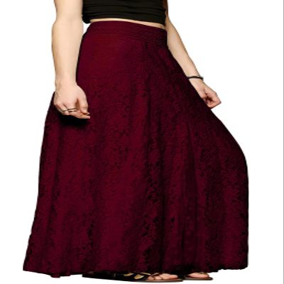 CHARTOU Womens Elegant Floral Lace Elastic High Waist Pleated Maxi Long Beach Skirts (Medium, Red)