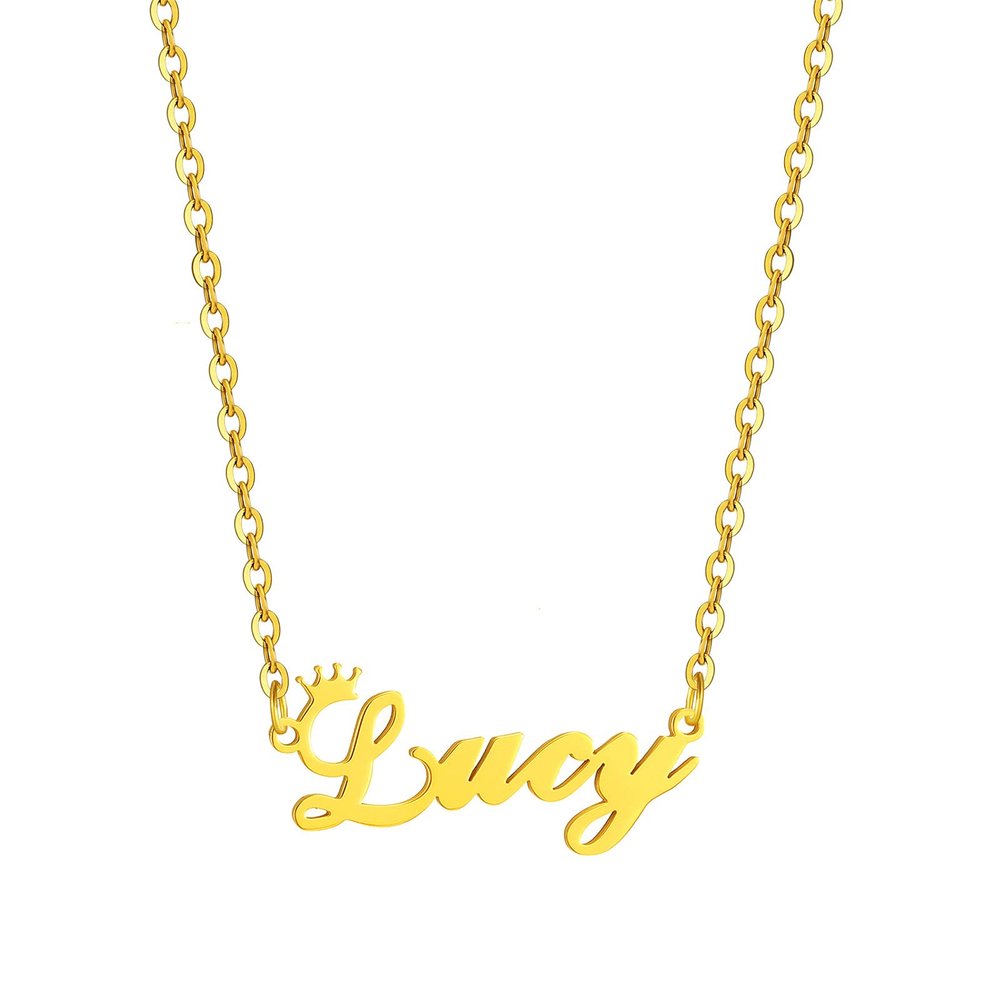 SKQIR Gold Custom Women Name Necklace Personalized, Customized Chains Name Pendants Necklaces Personalized Name Necklace with Crown for Women Girl Gift,Lucy Necklace