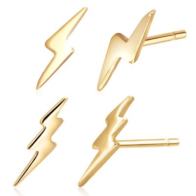 18K Gold Vermeil Tiny Gold Lightning Bolt Stud Earrings
